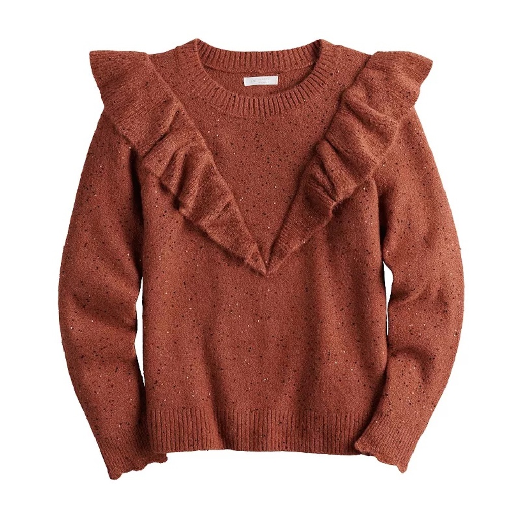 LC Lauren Conrad Women's LC Lauren Conrad Ruffle Shoulder Sweater Size XL Sequin - Picture 2 of 7
